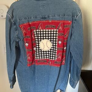 Medium denim button-down shirt with diamondbacks on the back